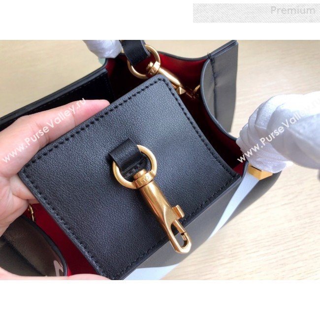 Valentino Small VLOGO Shopping Tote Bag with Inlay Detail 0099S Black/White 2019 (JD-0011009)