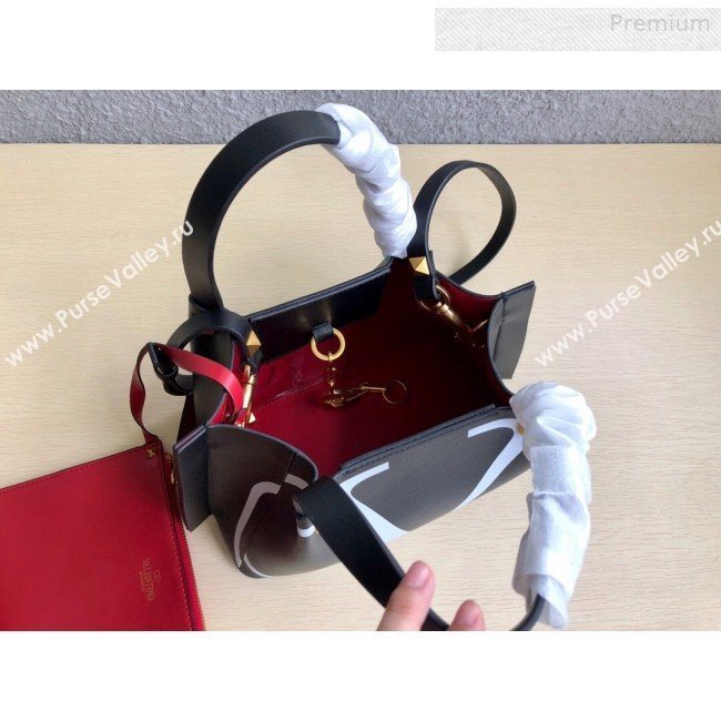 Valentino Small VLOGO Shopping Tote Bag with Inlay Detail 0099S Black/White 2019 (JD-0011009)