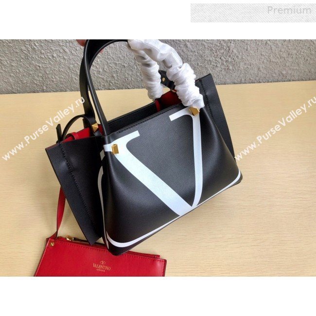 Valentino Small VLOGO Shopping Tote Bag with Inlay Detail 0099S Black/White 2019 (JD-0011009)