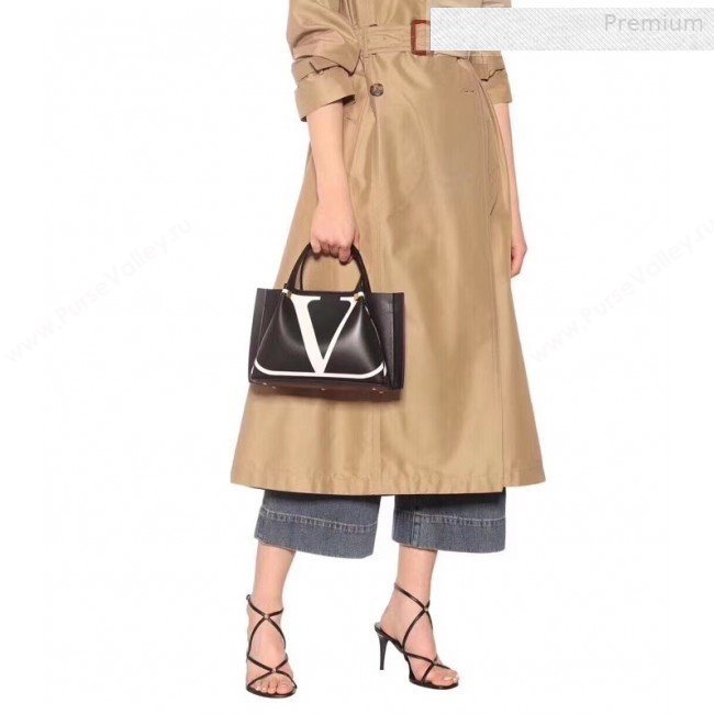 Valentino Small VLOGO Shopping Tote Bag with Inlay Detail 0099S Black/White 2019 (JD-0011009)