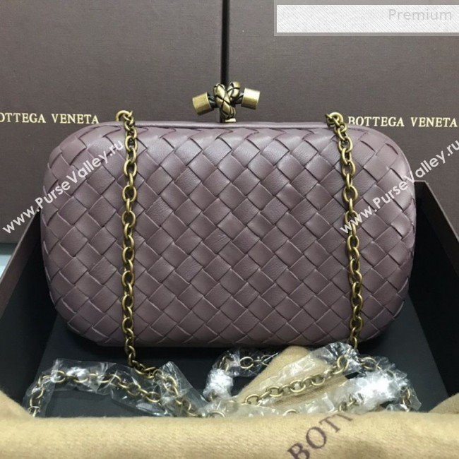 Bottega Veneta Knot Woven Lambskin Clutch with Chain Grey 01 2019 (MS-0011018)