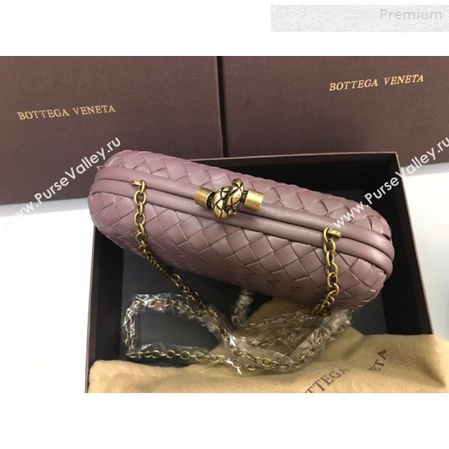 Bottega Veneta Knot Woven Lambskin Clutch with Chain Grey 01 2019 (MS-0011018)