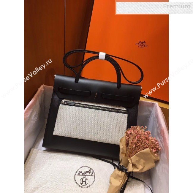 Hermes Herbag 31cm PM Double-Canvas and Linen Shoulder Bag Black (JIMMY-0010862)