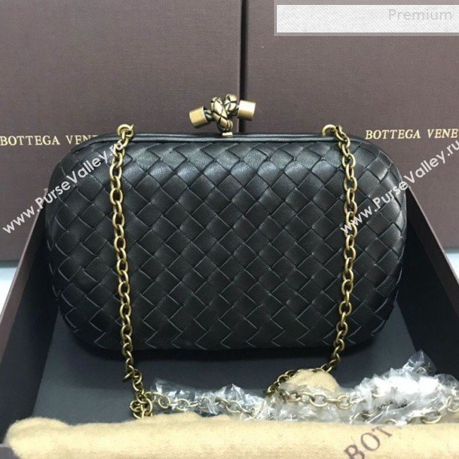 Bottega Veneta Knot Woven Lambskin Clutch with Chain Dark Green 2019 (MS-0011014)