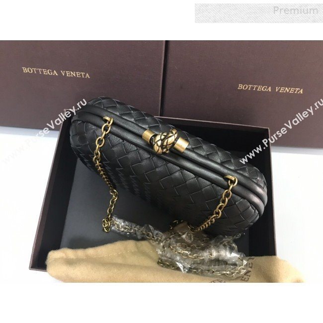 Bottega Veneta Knot Woven Lambskin Clutch with Chain Dark Green 2019 (MS-0011014)