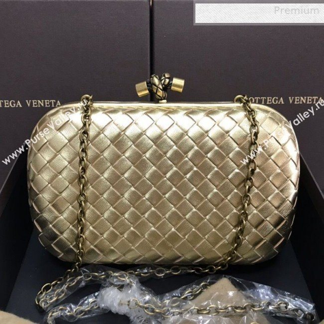 Bottega Veneta Knot Woven Lambskin Clutch with Chain Gold 01 2019 (MS-0011016)