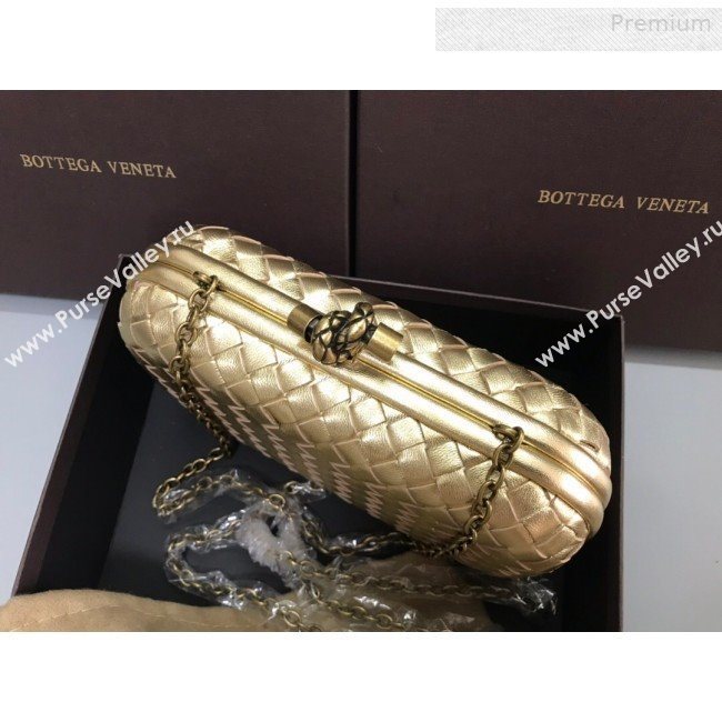 Bottega Veneta Knot Woven Lambskin Clutch with Chain Gold 01 2019 (MS-0011016)