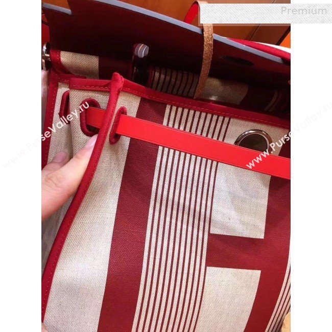 Hermes Herbag 31cm PM Striped Linen Shoulder Bag Red (JIMMY-0010863)