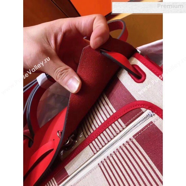 Hermes Herbag 31cm PM Striped Linen Shoulder Bag Red (JIMMY-0010863)