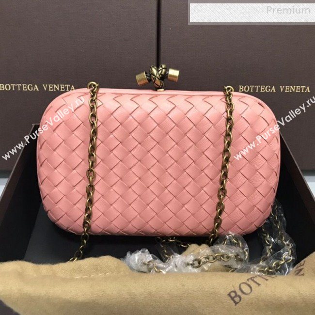 Bottega Veneta Knot Woven Lambskin Clutch with Chain Pink 2019 (MS-0011013)