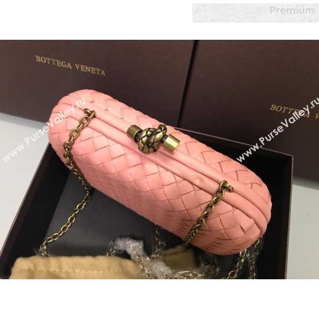 Bottega Veneta Knot Woven Lambskin Clutch with Chain Pink 2019 (MS-0011013)