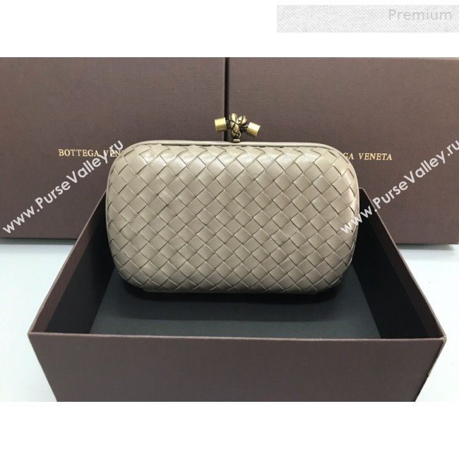 Bottega Veneta Knot Woven Lambskin Clutch with Chain Light Grey 2019 (MS-0011020)