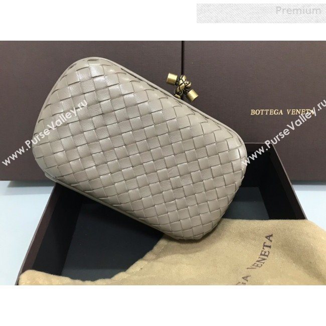 Bottega Veneta Knot Woven Lambskin Clutch with Chain Light Grey 2019 (MS-0011020)