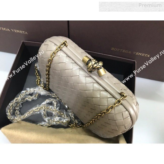 Bottega Veneta Knot Woven Lambskin Clutch with Chain Light Grey 2019 (MS-0011020)