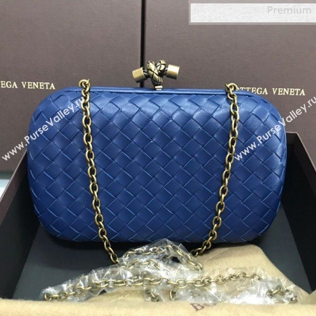 Bottega Veneta Knot Woven Lambskin Clutch with Chain Dark Blue 2019 (MS-0011011)