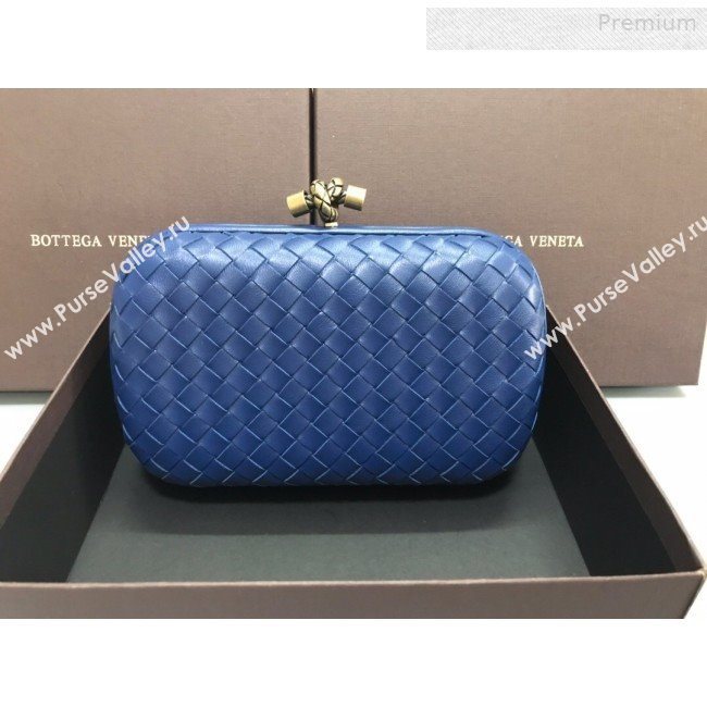 Bottega Veneta Knot Woven Lambskin Clutch with Chain Dark Blue 2019 (MS-0011011)