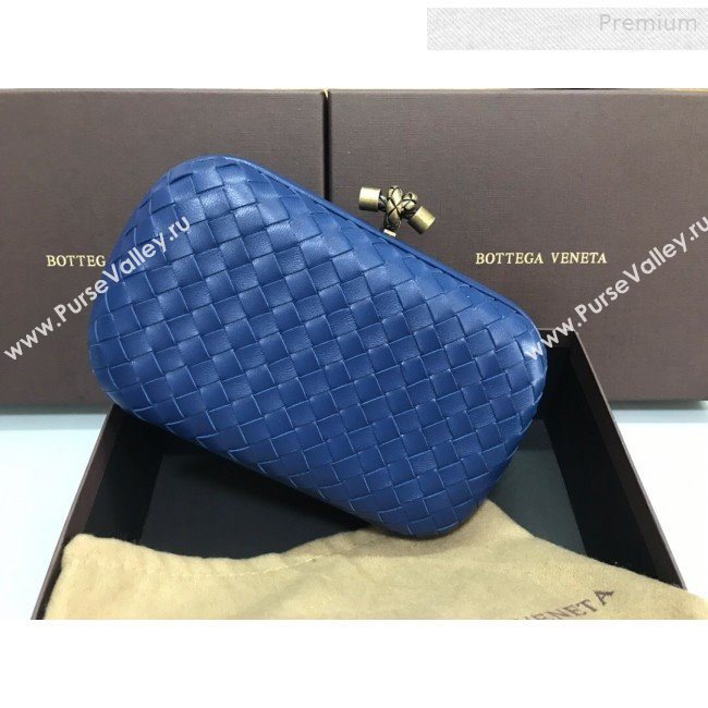 Bottega Veneta Knot Woven Lambskin Clutch with Chain Dark Blue 2019 (MS-0011011)