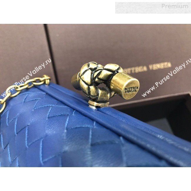 Bottega Veneta Knot Woven Lambskin Clutch with Chain Dark Blue 2019 (MS-0011011)
