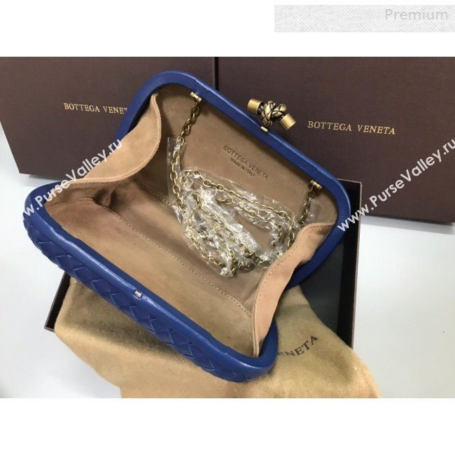 Bottega Veneta Knot Woven Lambskin Clutch with Chain Dark Blue 2019 (MS-0011011)