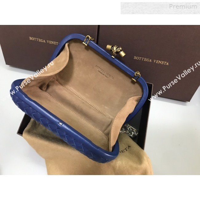 Bottega Veneta Knot Woven Lambskin Clutch with Chain Dark Blue 2019 (MS-0011011)