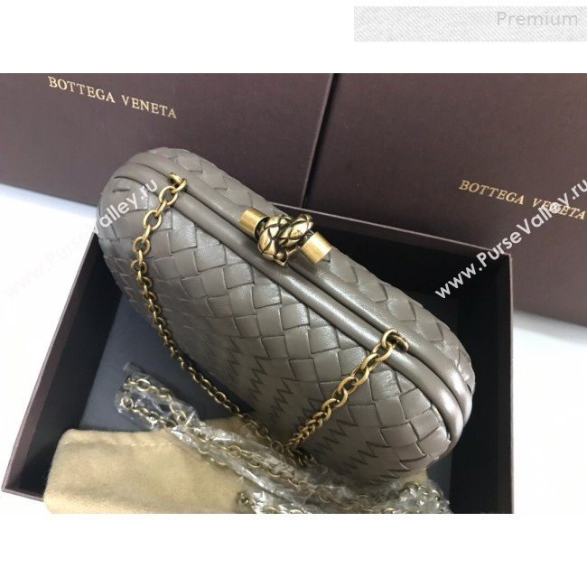 Bottega Veneta Knot Woven Lambskin Clutch with Chain Dark Grey 2019 (MS-0011021)