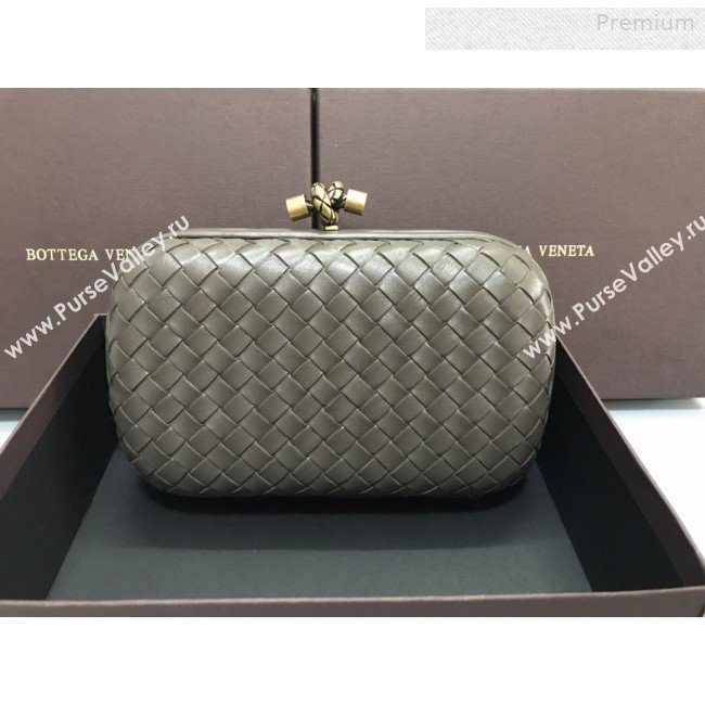 Bottega Veneta Knot Woven Lambskin Clutch with Chain Dark Grey 2019 (MS-0011021)