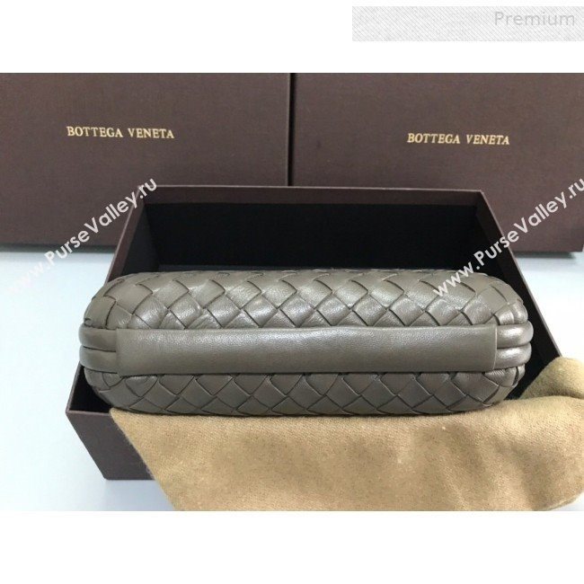 Bottega Veneta Knot Woven Lambskin Clutch with Chain Dark Grey 2019 (MS-0011021)