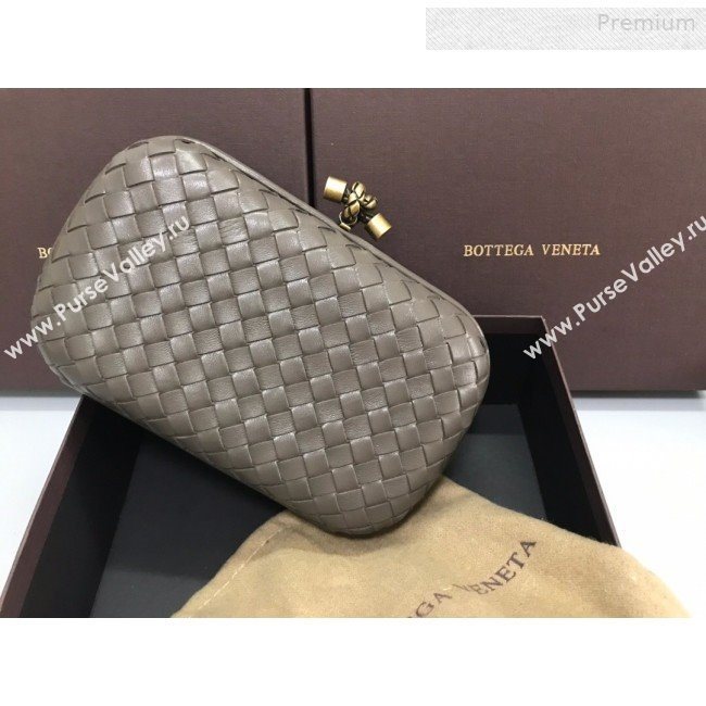 Bottega Veneta Knot Woven Lambskin Clutch with Chain Dark Grey 2019 (MS-0011021)