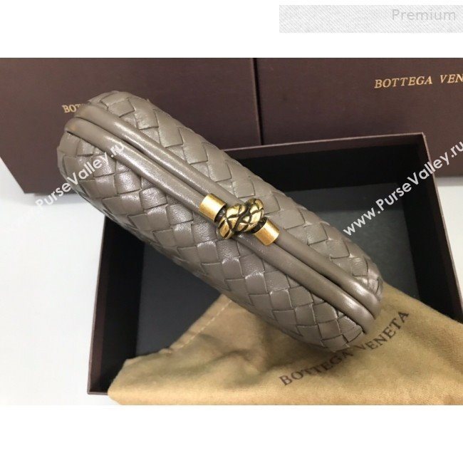 Bottega Veneta Knot Woven Lambskin Clutch with Chain Dark Grey 2019 (MS-0011021)