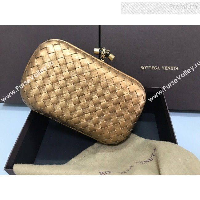 Bottega Veneta Knot Woven Lambskin Clutch with Chain Gold 02 2019 (MS-0011017)