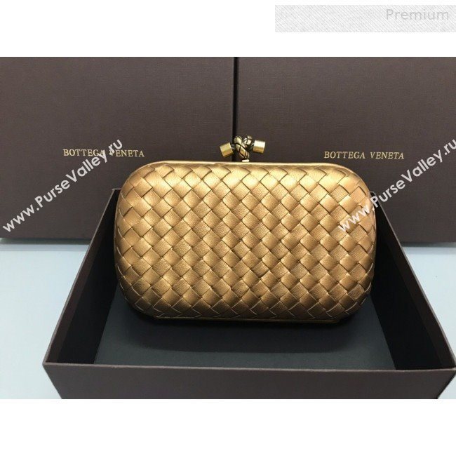 Bottega Veneta Knot Woven Lambskin Clutch with Chain Gold 02 2019 (MS-0011017)
