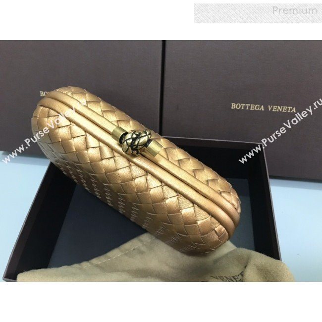 Bottega Veneta Knot Woven Lambskin Clutch with Chain Gold 02 2019 (MS-0011017)