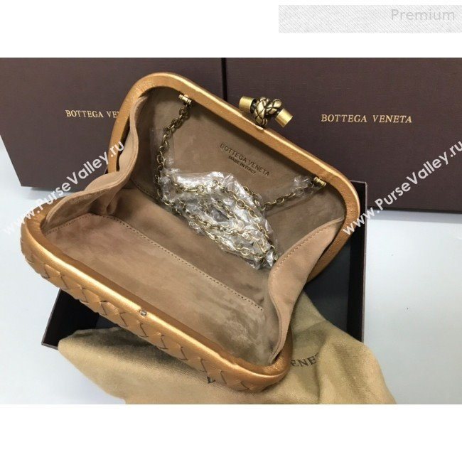 Bottega Veneta Knot Woven Lambskin Clutch with Chain Gold 02 2019 (MS-0011017)
