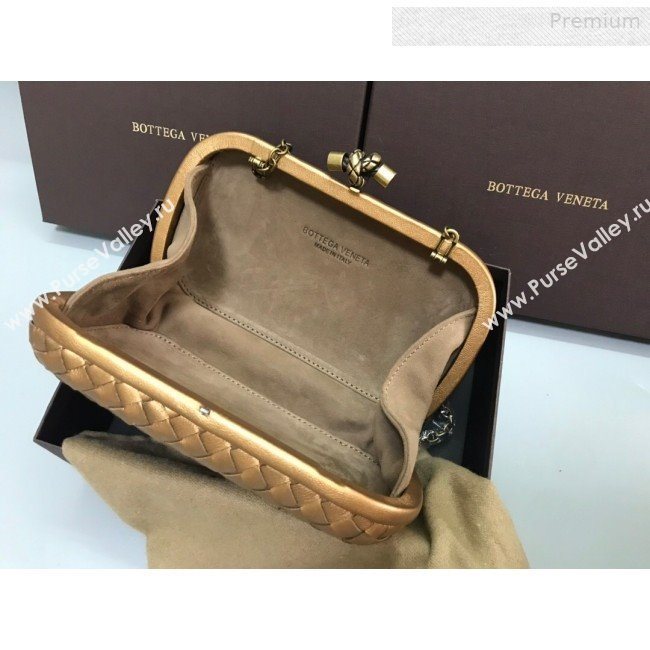 Bottega Veneta Knot Woven Lambskin Clutch with Chain Gold 02 2019 (MS-0011017)