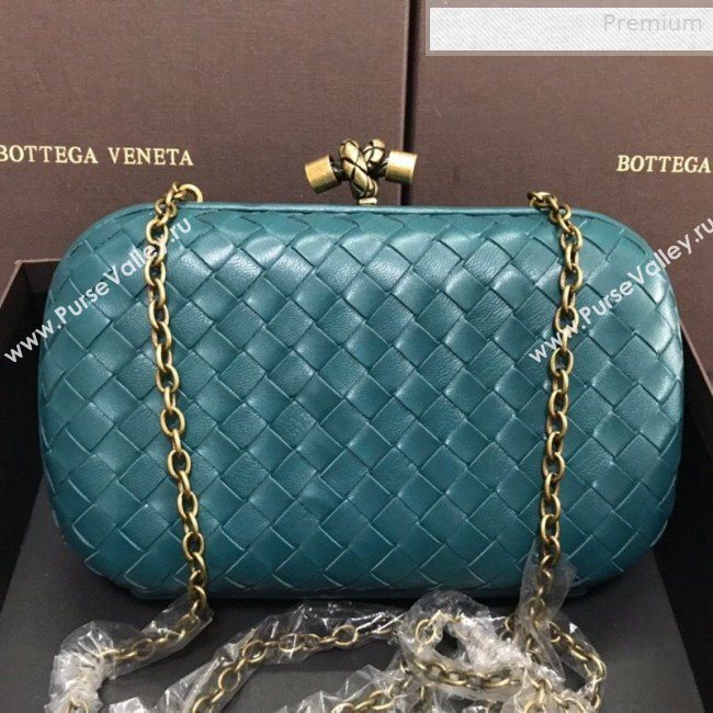 Bottega Veneta Knot Woven Lambskin Clutch with Chain Blue-Green 2019 (MS-0011015)