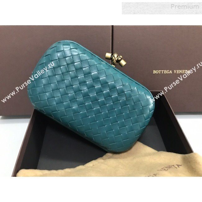 Bottega Veneta Knot Woven Lambskin Clutch with Chain Blue-Green 2019 (MS-0011015)