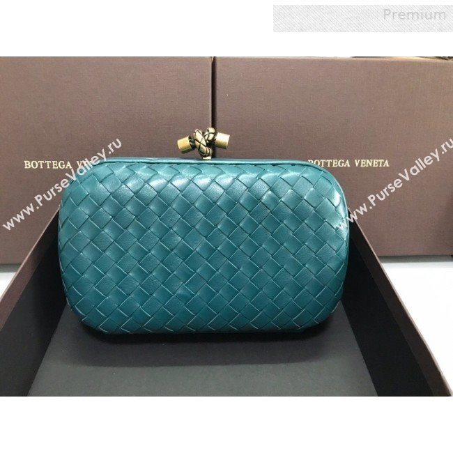 Bottega Veneta Knot Woven Lambskin Clutch with Chain Blue-Green 2019 (MS-0011015)