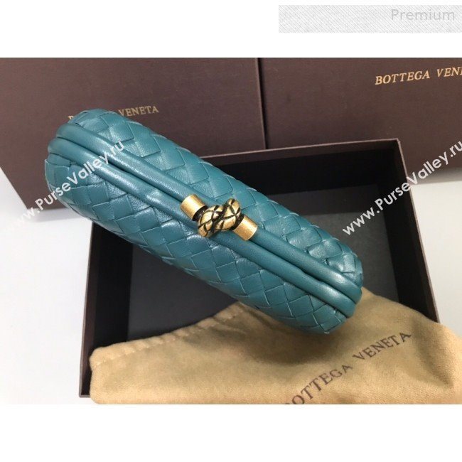 Bottega Veneta Knot Woven Lambskin Clutch with Chain Blue-Green 2019 (MS-0011015)