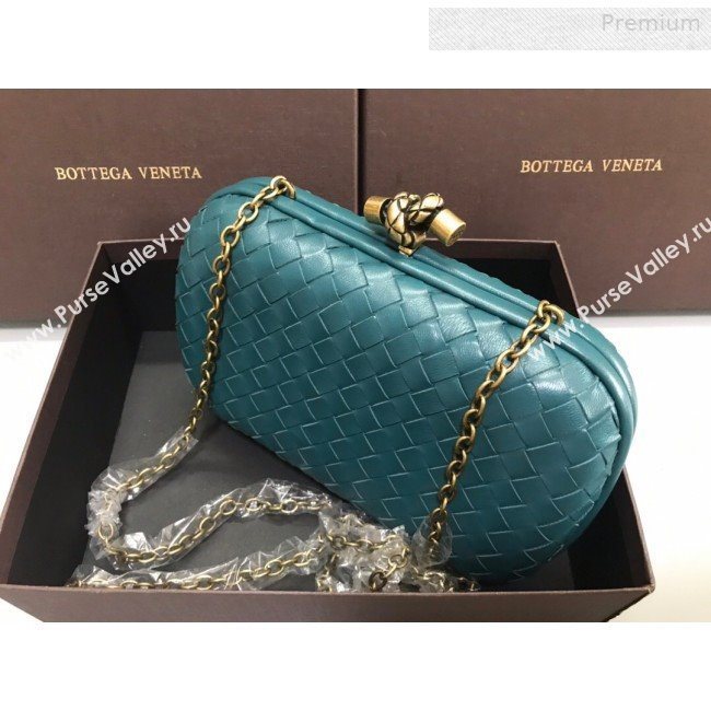 Bottega Veneta Knot Woven Lambskin Clutch with Chain Blue-Green 2019 (MS-0011015)