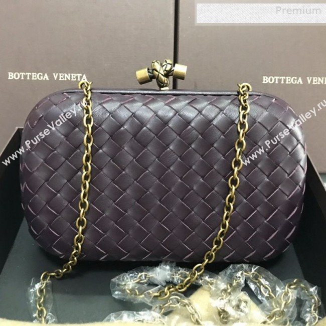 Bottega Veneta Knot Woven Lambskin Clutch with Chain Grey 02 2019 (MS-0011019)