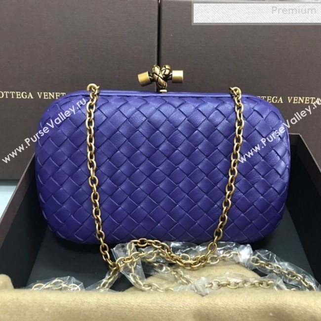 Bottega Veneta Knot Woven Lambskin Clutch with Chain Violet Blue 2019 (MS-0011012)
