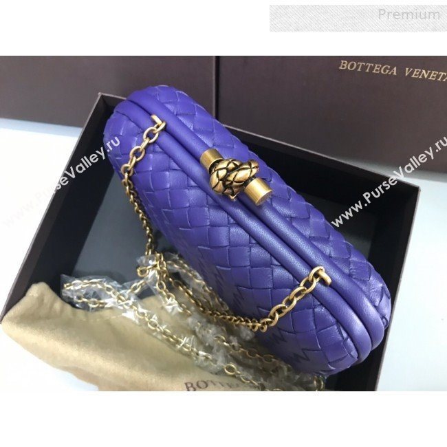 Bottega Veneta Knot Woven Lambskin Clutch with Chain Violet Blue 2019 (MS-0011012)