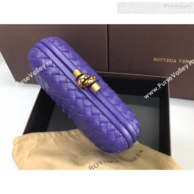 Bottega Veneta Knot Woven Lambskin Clutch with Chain Violet Blue 2019 (MS-0011012)