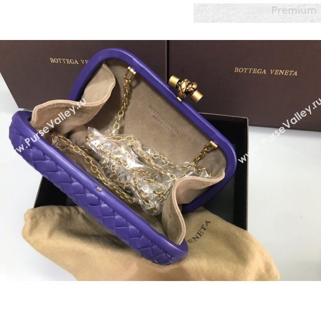 Bottega Veneta Knot Woven Lambskin Clutch with Chain Violet Blue 2019 (MS-0011012)