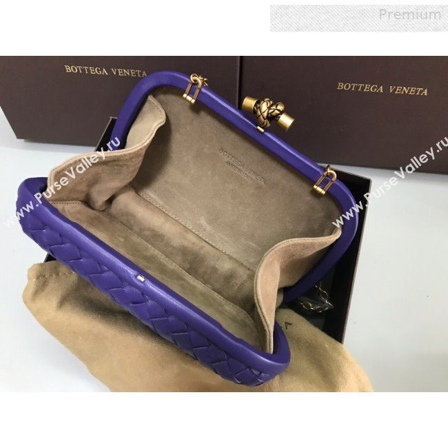 Bottega Veneta Knot Woven Lambskin Clutch with Chain Violet Blue 2019 (MS-0011012)