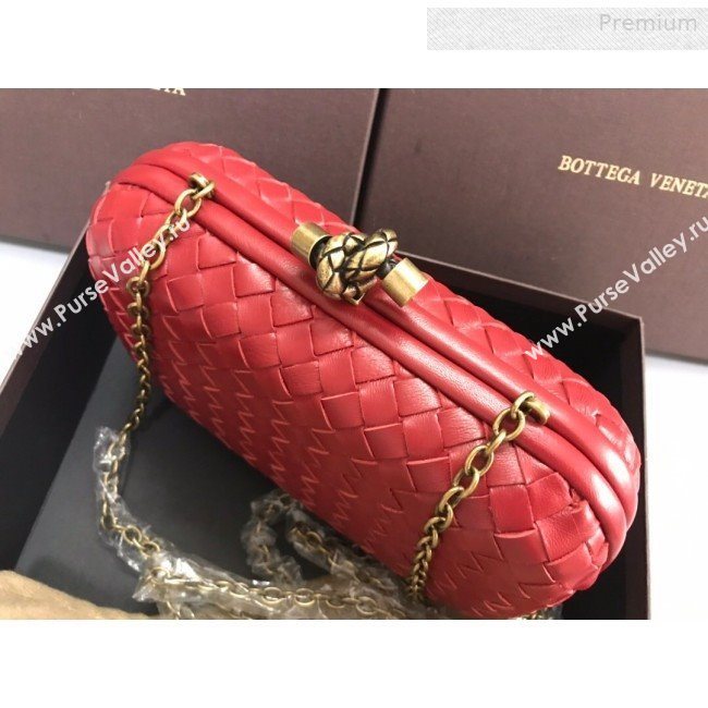 Bottega Veneta Knot Woven Lambskin Clutch with Chain Red 2019 (MS-0011010)