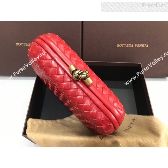 Bottega Veneta Knot Woven Lambskin Clutch with Chain Red 2019 (MS-0011010)