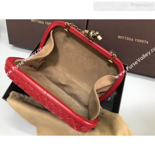 Bottega Veneta Knot Woven Lambskin Clutch with Chain Red 2019 (MS-0011010)