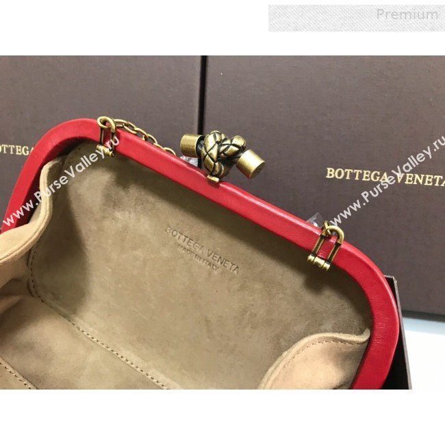 Bottega Veneta Knot Woven Lambskin Clutch with Chain Red 2019 (MS-0011010)