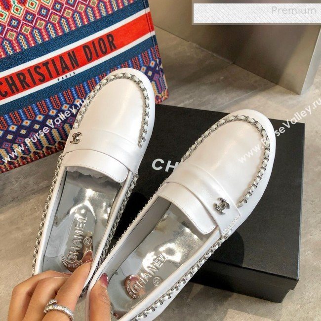 Chanel Lambskin Chain Flat Loafers G35631 White 2020 (DLY-0011032)